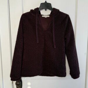 NWOT LOFT | Dark Purple Fuzzy Teddy V Neck Hoodie Sweatshirt Sherpa
